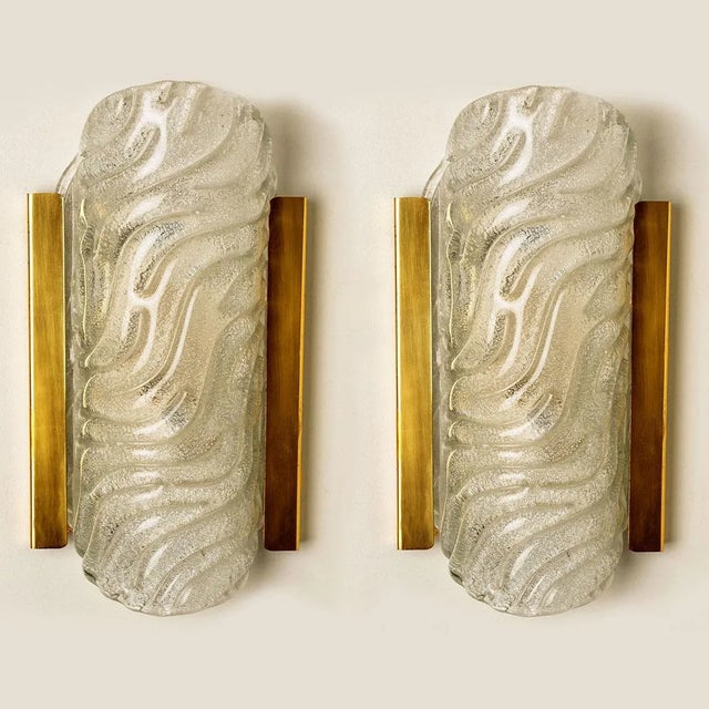 Wave Glass & Brass Wall Light from Glashütte Limburg, 1960s For Sale - Image 3 of 10