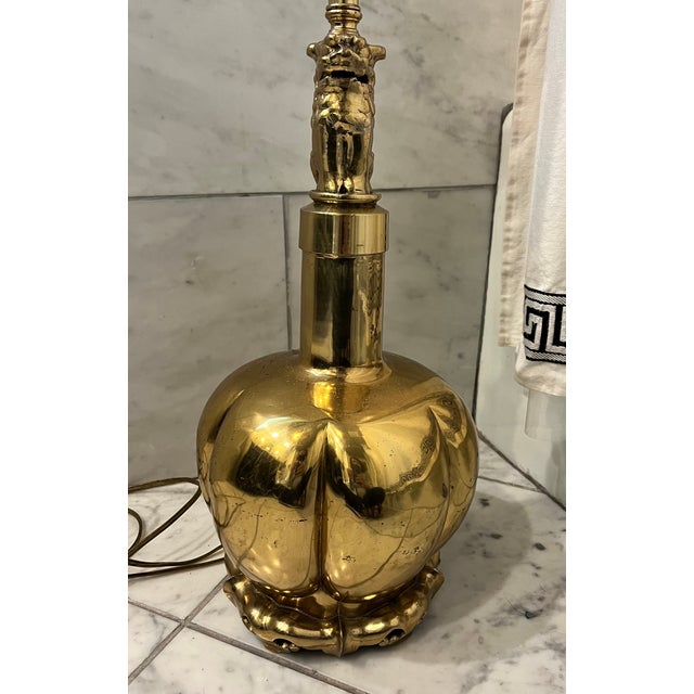 Brass MCM Marbro Lamp With Foo Dog Design For Sale - Image 8 of 9
