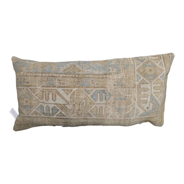 Large Bolster Size Light Blue Khaki Rug Pillow, 14'' X 30'' For Sale