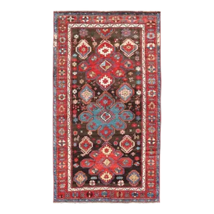 Late 19th Century Antique Tribal Caucasian Kazak Rug in Brown and Red With Geometric Design
