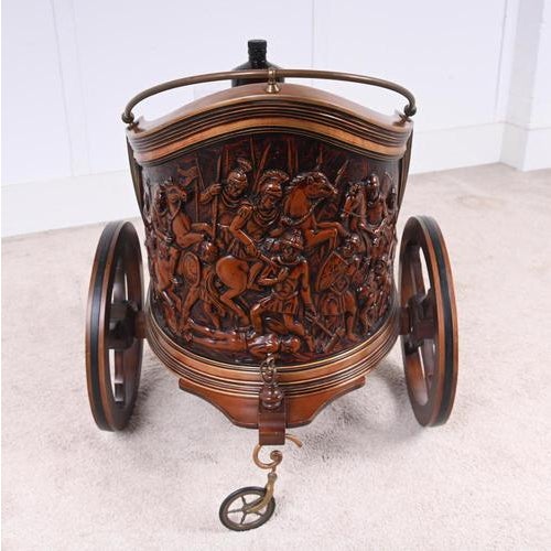 Wood Mahogany Carved Chariot Bar Cart, 1920 For Sale - Image 7 of 13