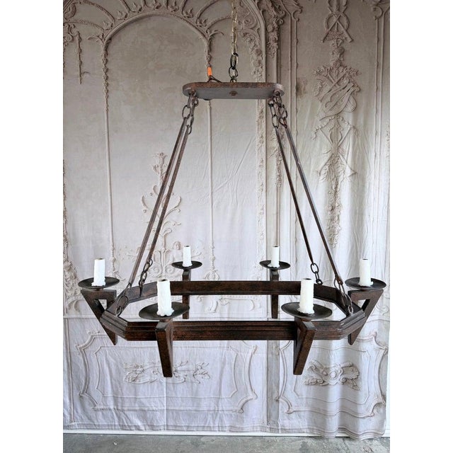 20th Century Spanish Style Wrought Iron Chandelier 6-Light For Sale - Image 9 of 10