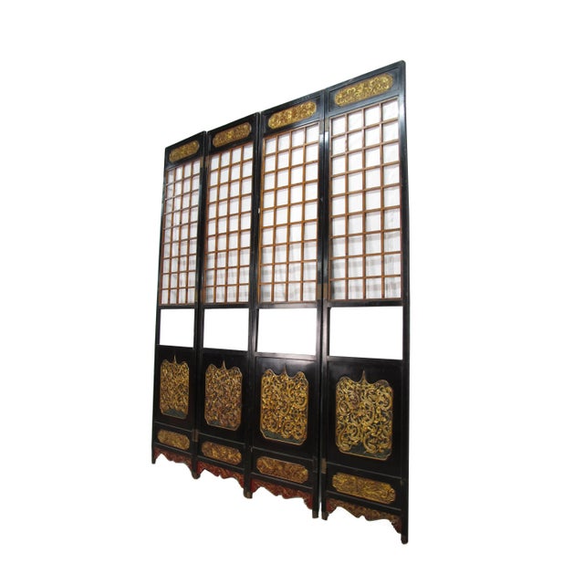 Antique Chinese Room Divider W Hand Carved & Gilded Dragons on Both Sides - Set of 4 For Sale In Greensboro - Image 6 of 13