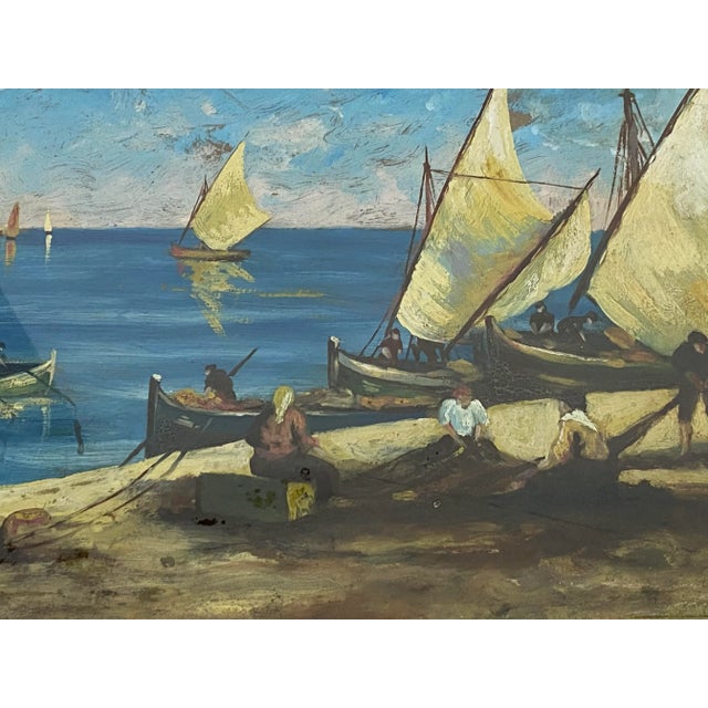 Early 20th Century "Net Menders" Original Oil Painting C.1920 For Sale - Image 4 of 10