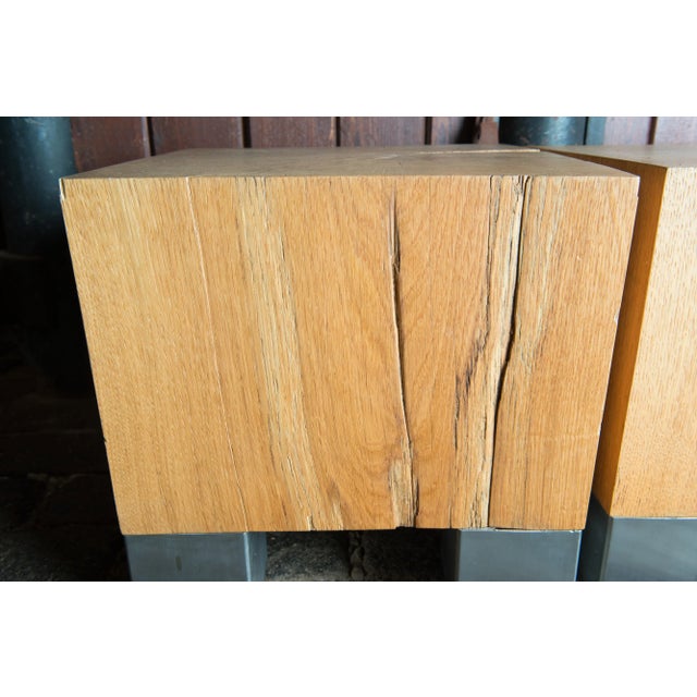 1980s American Studio Art Oak and Steel Coffee Tables - Set of 3 For Sale - Image 5 of 13