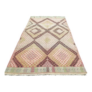 Embroidered Modern Kilim Rug Area Handmade Boho 63"x113" For Sale