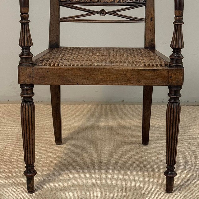 19th Century British Mahogany Edwardian Hand-Carved Armchair For Sale - Image 10 of 18
