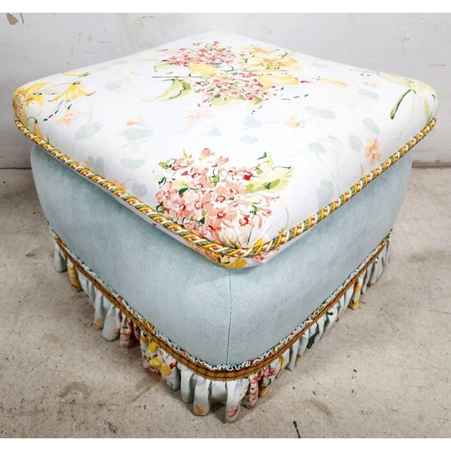 Textile Shabby Chic Ottoman Designer Cottage Pouf For Sale - Image 7 of 12
