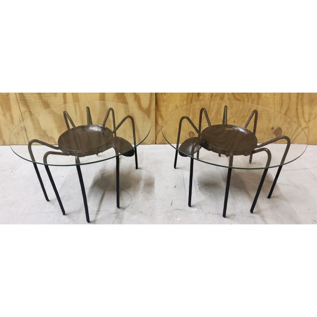 Pair of American Artisan Iron & Rebar Spider Sculptural Tables For Sale - Image 9 of 12