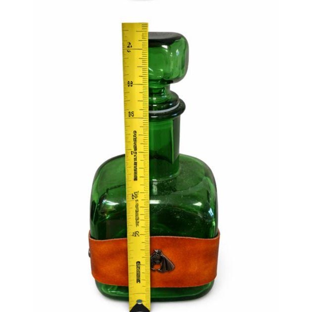 Vintage Green Glass Decanter W/Embossed Leather Horse Motif Western 1950s-1970s For Sale - Image 4 of 5
