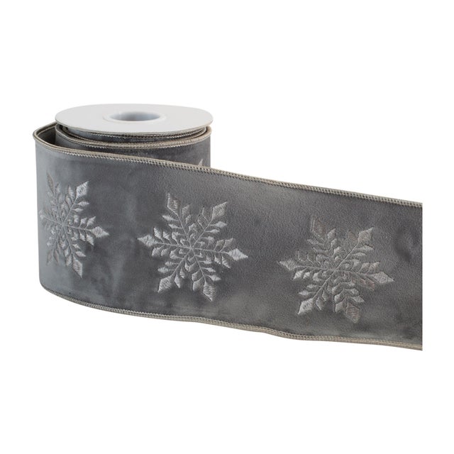 Add soft winter elegance to your holiday décor with this Gray Snowflake Wired Ribbon. Featuring beautifully detailed...
