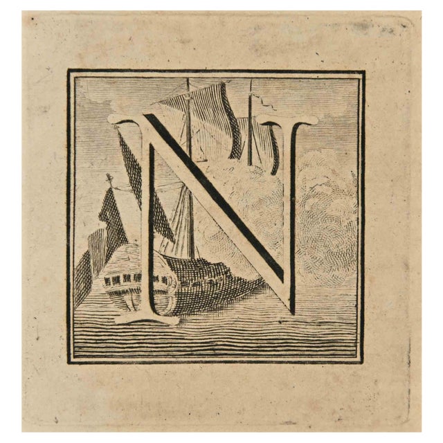 Luigi Vanvitelli, Letter of the Alphabet N, Etching, 18th Century For Sale