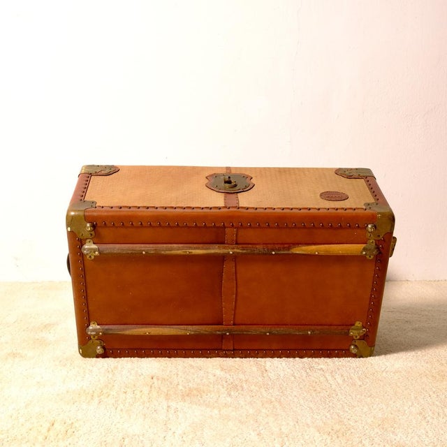 Vintage Travel Trunk in Leather, Wood, and Brass from Bocci, 1960s For Sale - Image 10 of 13