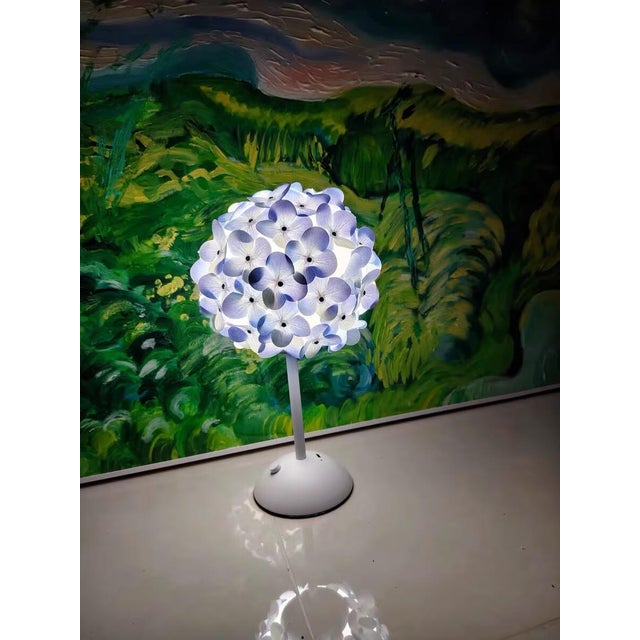Purple Hydrangea-Shaped Fabric Ambient Table Lamp For Sale - Image 8 of 9