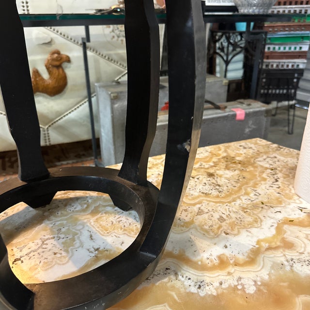 1970s Vintage Asian Style Black Wooden Plant Stand With Mother of Pearl Accents, Slight Condition Issues For Sale - Image 5 of 6