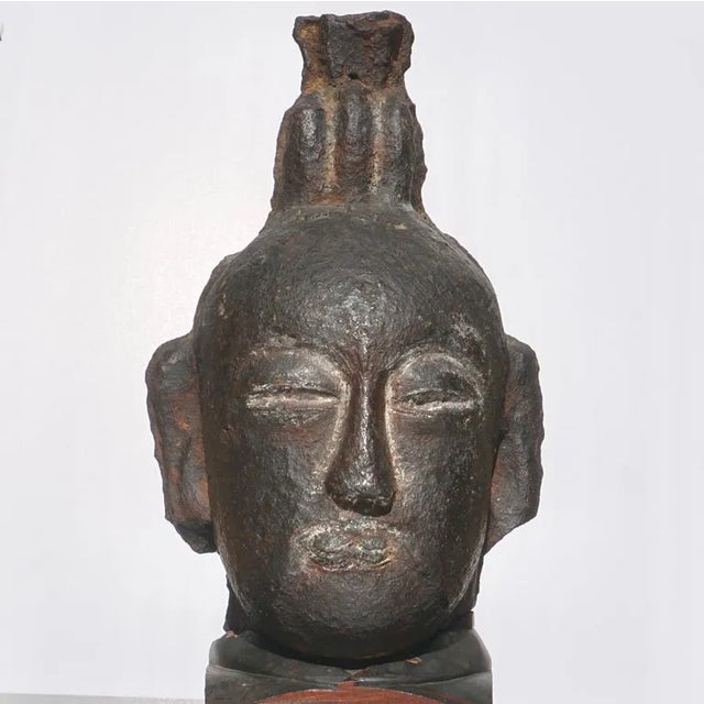 Daoist sage, official, or possibly a Buddhist acolyte. A large, thick and heavy cast iron statue of a head. Custom vintage...