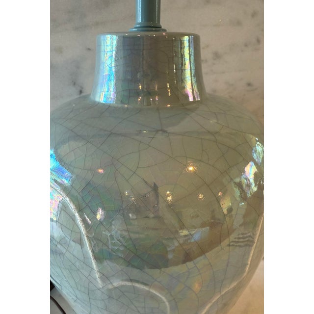 Ceramic Large Raku Pottery Table Lamp With Iridescent Pastel Glaze For Sale - Image 7 of 8