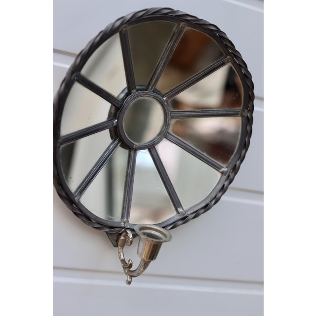Vintage Sun Mirror Sconces in Pewter, Set of 2 For Sale - Image 5 of 11