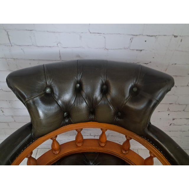 Wood Vintage Chesterfield Chair in Green Leather, 1980s For Sale - Image 7 of 17
