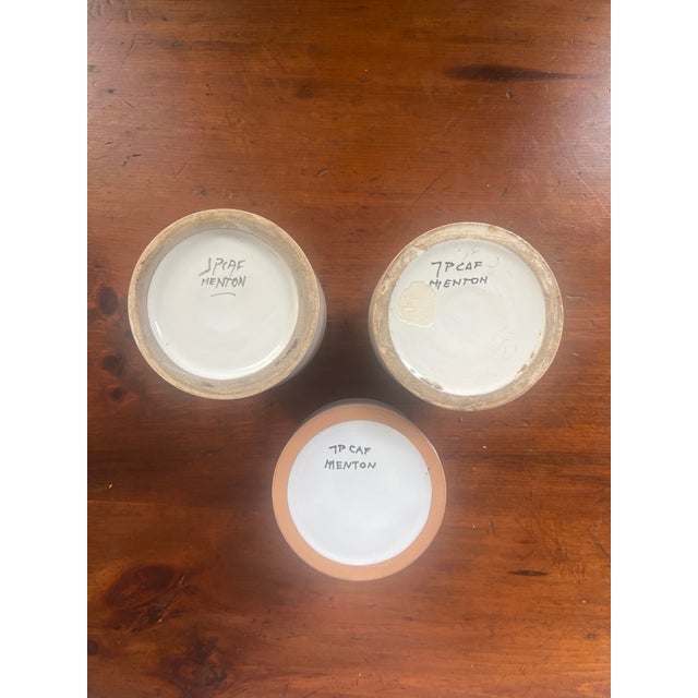 Mid-Century French Ceramic Lidded Canisters - Set of 3 For Sale - Image 4 of 9