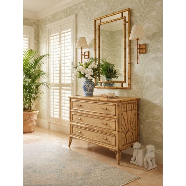 Vintage Tropical Rattan & Bamboo 3-Drawer Dresser With Sunburst Motif For Sale - Image 10 of 12