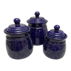 Vintage Cobalt Blue Pottery Ceramic Storage Containers, Set of Three