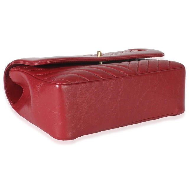 Red Chevron Calfskin Top Handle Flap Bag For Sale In New York - Image 6 of 9