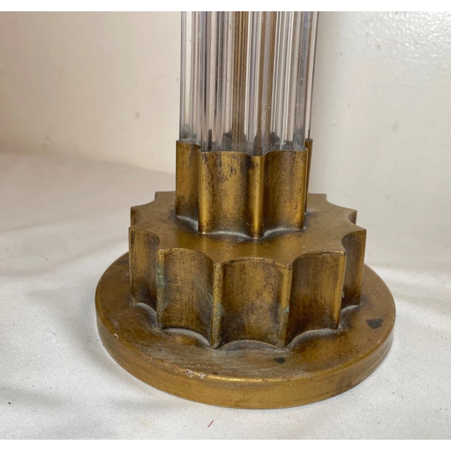 Metal High Quality Antique Gilt Bronze Blown Clear Glass Floral Electric Table Lamp For Sale - Image 7 of 12