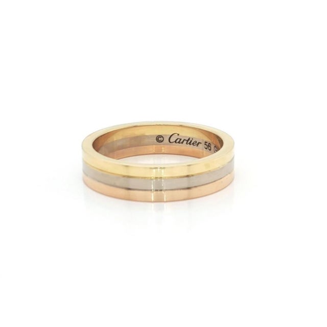 Contemporary Mid 20th Century Cartier Vendome Louis 18k Tri Color Gold 4.8mm Band Ring w/Cert Size 56 US 7.5 For Sale - Image 3 of 7