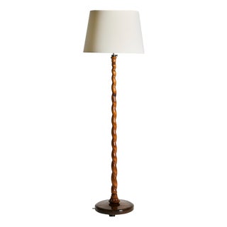 Swedish Grace Floor Lamp in Twist-Carved Wood, 1930s-1940s For Sale