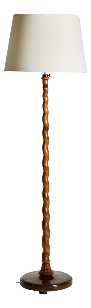 Swedish Grace Floor Lamp in Twist-Carved Wood, 1930s-1940s