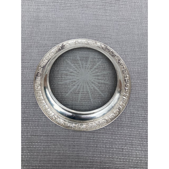Silver Vintage Sterling Etched Glass Wine Coaster For Sale - Image 8 of 12
