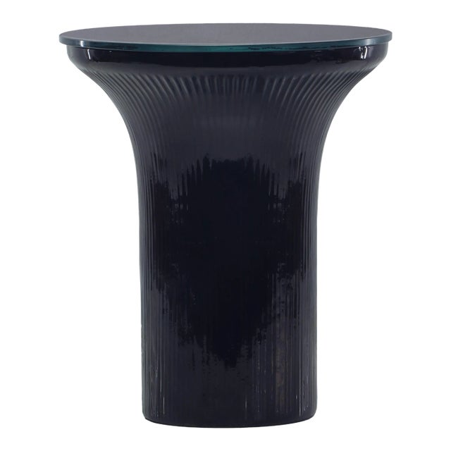 Cassandra Midnight Blue Glass Flared Side Table For Sale