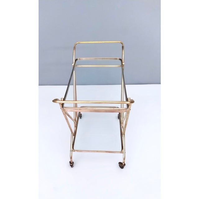 Vintage Brass Serving Cart with Glass Shelves, Italy For Sale - Image 6 of 14