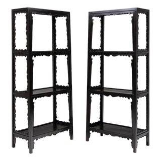 Pair of Antique Chinese Cartouche Collector's Shelves, 19th Century For Sale