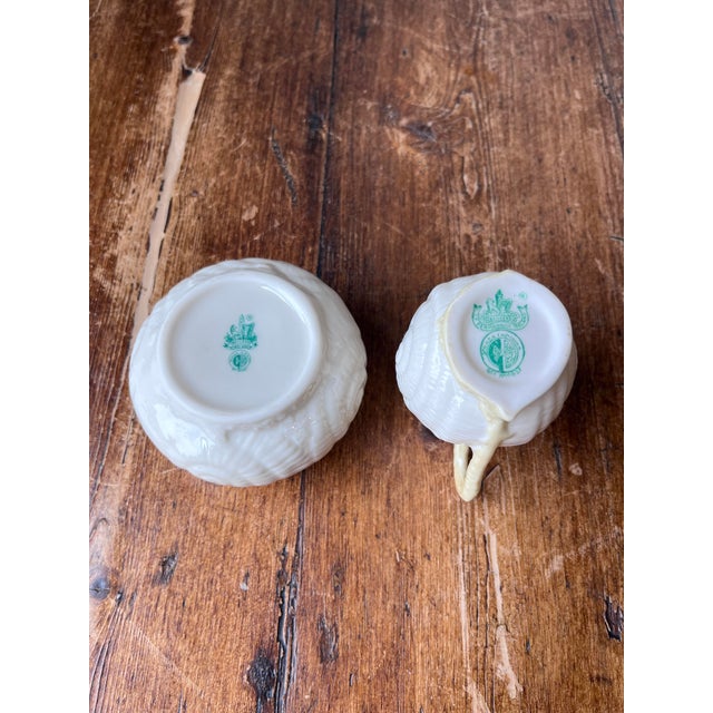Belleek Pottery Ltd. Belleek Pottery 5th Green Mark Dates From 1955-1965 Toy Shell Sugar and Creamer For Sale - Image 4 of 4