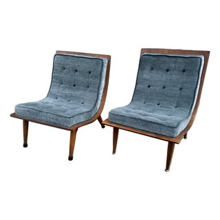 Mid Century Modern Bentwood Scoop Chairs Attributed to Carter Brothers Newly Reupholstered Mohair - Set of 2 For Sale