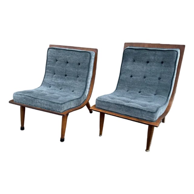 Mid Century Modern Bentwood Scoop Chairs Attributed to Carter Brothers Newly Reupholstered Mohair - Set of 2 For Sale