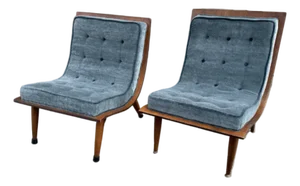 Mid Century Modern Bentwood Scoop Chairs Attributed to Carter Brothers Newly Reupholstered Mohair - Set of 2