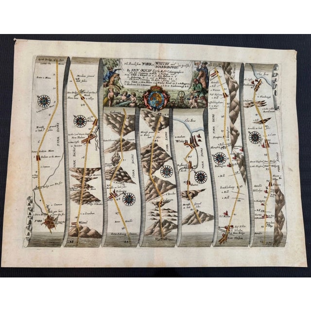 Set of 5 John Ogilby 1675 Hand Colored Road Maps Britannia England For Sale - Image 15 of 18