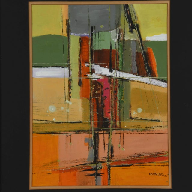 Invite bold expression and modern sophistication into your collection with this framed and signed oil painting by Osvaldo...