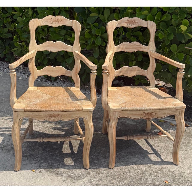 Vintage Louis XV-Style Carved Accent Chairs With Rush Seats, Pair For Sale - Image 4 of 12