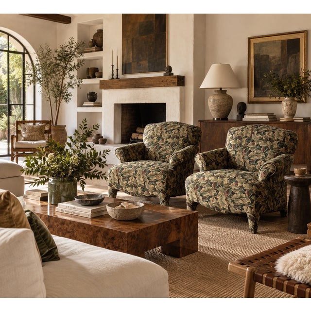 Postmodern Sage Acanthus Tapestry Club Chairs, John Hutton for Donghia Luciano, 1990s, Pair For Sale - Image 3 of 18