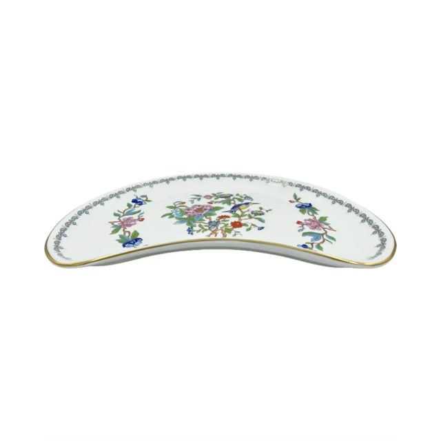1980s Aynsley Pembroke Porcelain Floral, Bird Crescent Salad Plate For Sale - Image 4 of 12