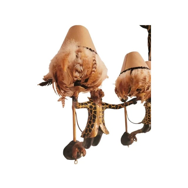 Traditional Vintage Signed Bill Huebbe Whimsical Flying Monkey Leopard Jacket Feather Shades Wall Sconce Lights Lamps- a Pair For Sale - Image 3 of 12