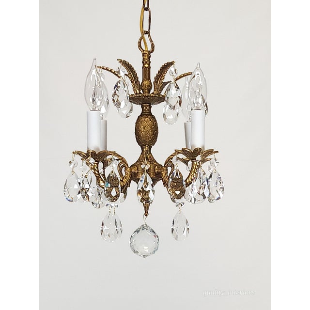 Vintage 4 Arm 4 Light Baby Pineapple Brass Cut Lead Glass Crystal Chandelier For Sale - Image 9 of 12