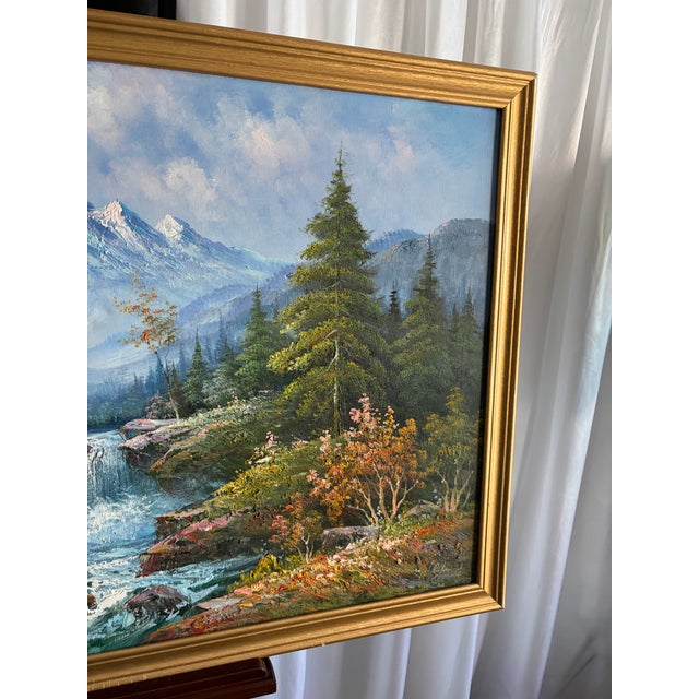 Mid 20th Century Mid 20th Century Large 39" Vintage W. Chapman Mountain Oil – Heavy Texture For Sale - Image 5 of 11