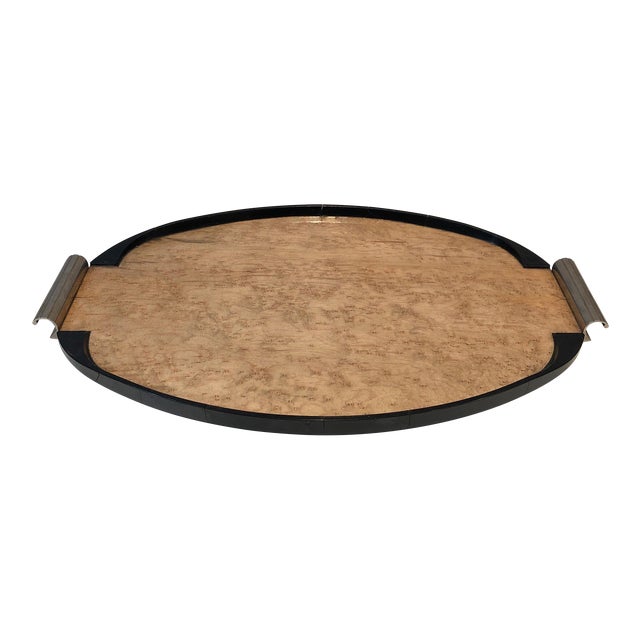 1930s Art Deco Tray in Sycamore Ebonized Wood & Chrome For Sale