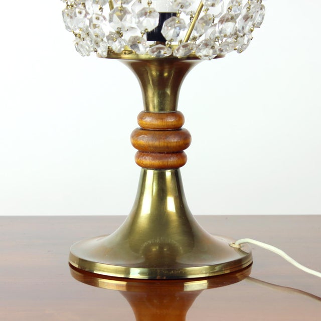Brass & Crystal Table Lamp from Osvetľovacie Sklo, Czechoslovakia, 1970s For Sale - Image 6 of 11