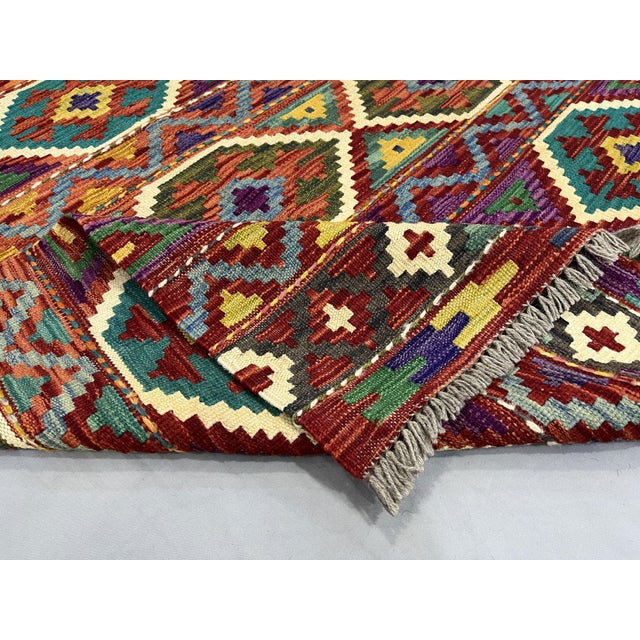 4' X 5'10" Afghan Chobi Khorjin Geometric Wool Kilim Rug For Sale - Image 16 of 17